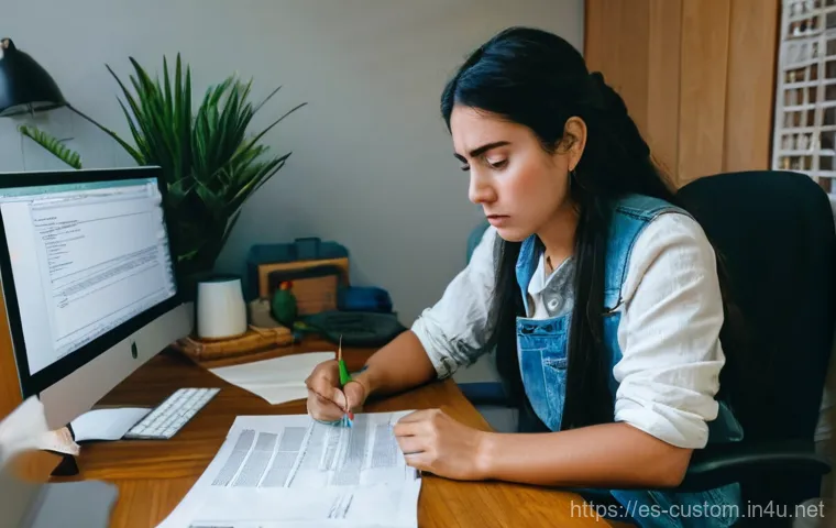 관세사 관련 법률 상담 사례 - **Image Prompt 1: The Panic of a Held Shipment**
A wide shot of a young adult, possibly a woman ...
